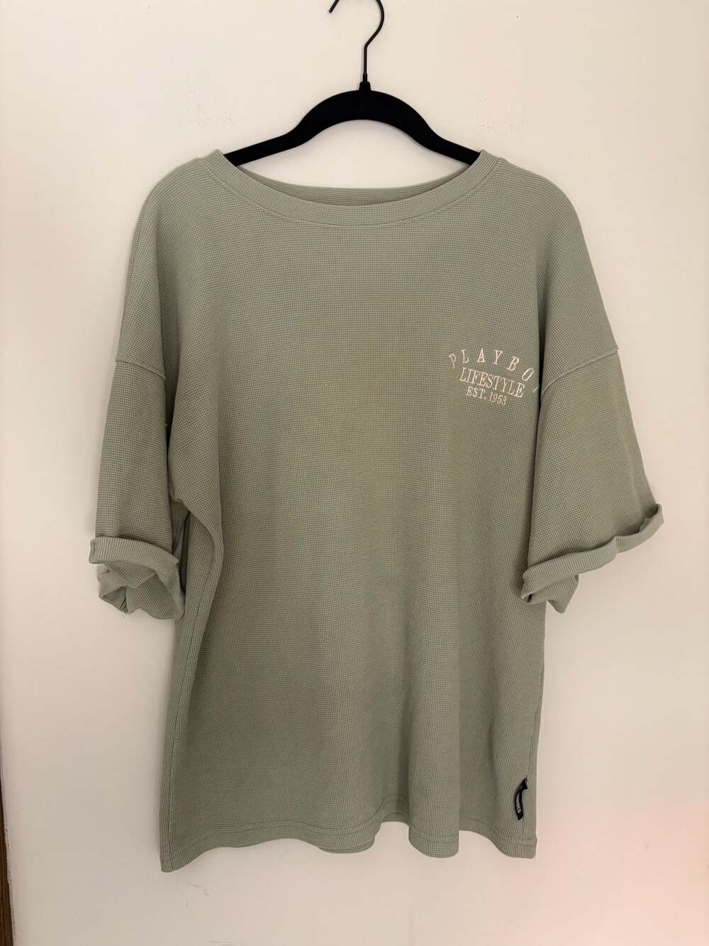 Playboy x Missguided Men’s Waffle Knit T-Shirt Sage Green Size US 4